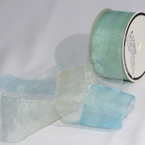 Blue and Cream Rainbow Organdy Ribbon 2" x 55 Yards - IMAGE 1