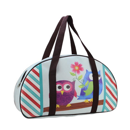 20" Decorative Owl Friends and Flower Design Travel Bag/Purse with Handles - IMAGE 1