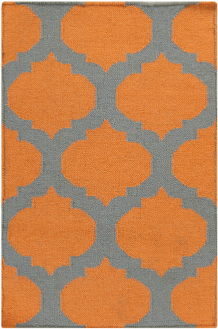 3.5' x 5.5' Orange and Gray Hand Woven Rectangular Wool Area Throw Rug - IMAGE 1