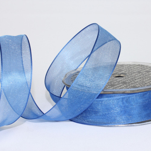 Shimmering Royal Blue Crystal Wired Edge Craft Ribbon 1" x 54 Yards - IMAGE 1