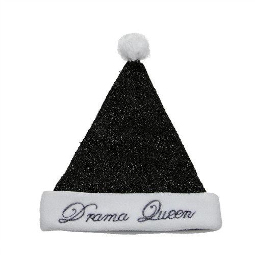 21" Black and White Drama Queen Adult Christmas Santa Hat - Medium - IMAGE 1