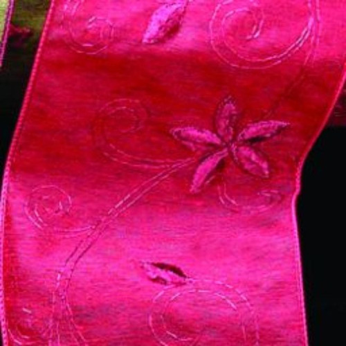 Pink Floral Swirling Wired Craft Ribbon 4" x 10 yards - IMAGE 1