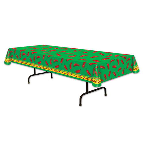 Club Pack of 12 Green and Red Chili Pepper Disposable Party Table Covers 108" - IMAGE 1