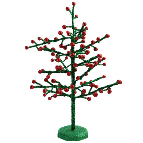 21.5" Red and Green Berry Glitter Christmas Tree Tabletop Decor - IMAGE 1