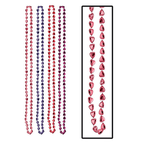 Faux Candy Heart Beaded Necklaces - 33" - Pink - Pack of 48 - IMAGE 1