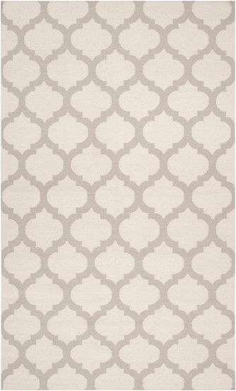 8' x 11' Gated Passage Cream White and Gray Hand Woven Wool Area Throw Rug - IMAGE 1