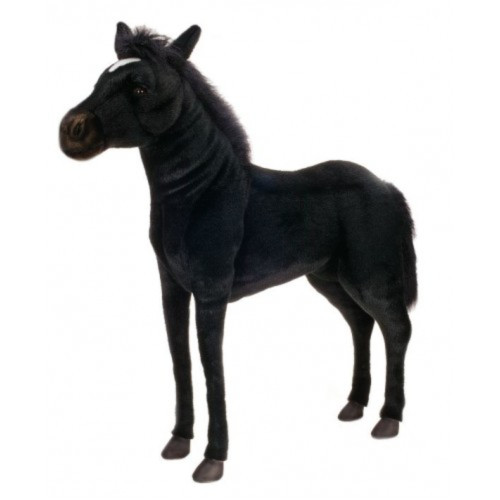 Handcrafted Plush Ride On Beauty Horse Stuffed Animals - 39" - Black and White - IMAGE 1