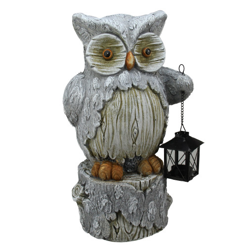 17" Country Rustic Owl with Lantern on a Tree Stump Christmas Table Top Decoration - IMAGE 1