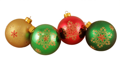 4ct Multi-Color Snowflake Shatterproof 2-Finish Christmas Ball Ornaments 3.25" (80mm) - IMAGE 1