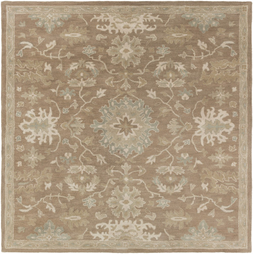4' Classical Caesar Beige and Brown Hand Tufted Wool Square Area Throw Rug - IMAGE 1