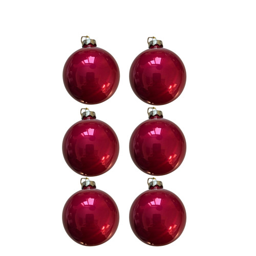 6ct Raspberry Pearl Finish Glass Christmas Ball Ornaments - 4" (100mm) - IMAGE 1