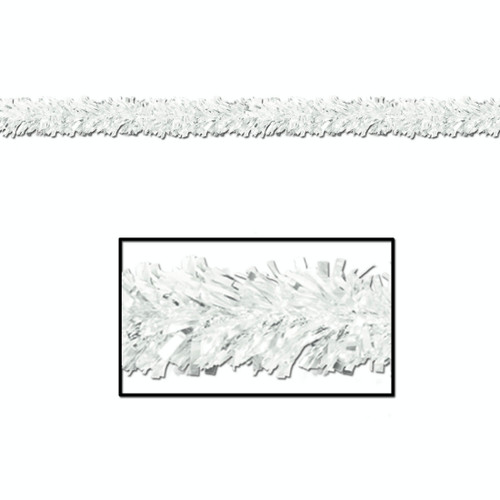 Pack of 12 Shiny Metallic White Tinsel 6-Ply Christmas Garlands 15' - Unlit - IMAGE 1