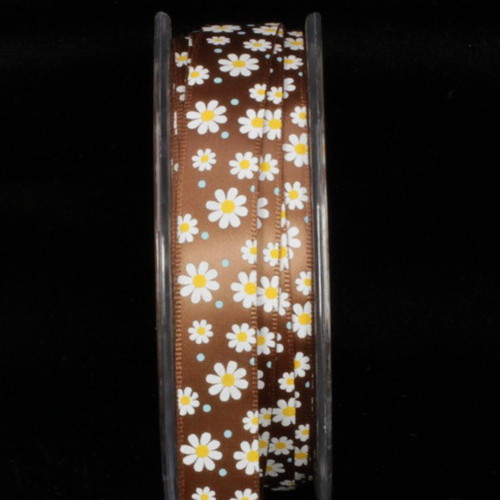 Chocolate Brown and White Inga's Flower Print Craft Ribbon 0.5" x 108 Yards - IMAGE 1