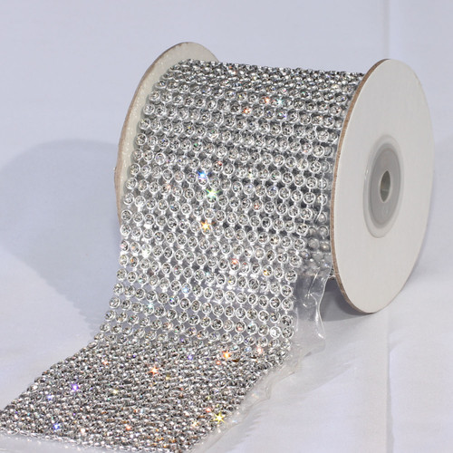 Crystal Diamonds Craft Ribbon Trim with Silver and Clear Setting 2.75" x 1 Yard - IMAGE 1