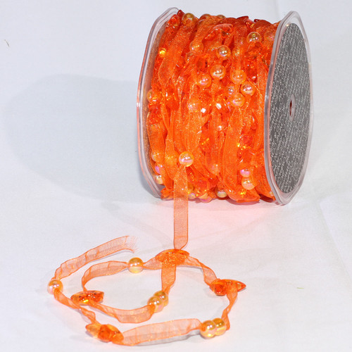 Orange Narrow Organdy with Butterfly Tulle Craft Ribbon 0.25" x 27 Yards - IMAGE 1