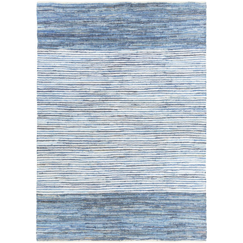 8' x 11' Blue and White Striped Rectangle Throw Rug - IMAGE 1