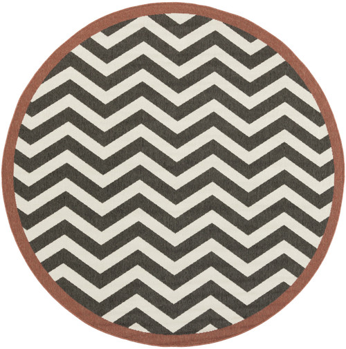 7.25' Brown and Black Machine Woven Round Outdoor Area Throw Rug - IMAGE 1