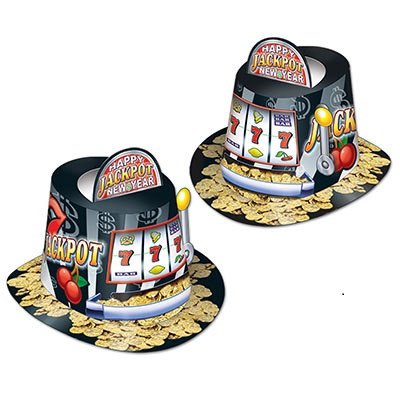 Club Pack of 25 Black Jackpot Casino Slot Machine Pop-Up Hi-Hat Costume Accesories - IMAGE 1