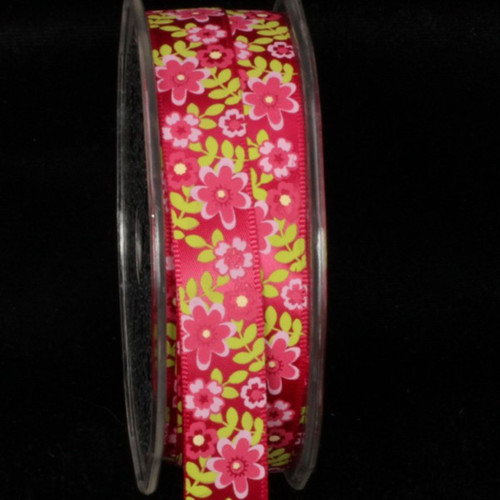 Pink and Yellow Summer Flowers Craft Ribbon 0.5-Inch x 54 Yards - IMAGE 1