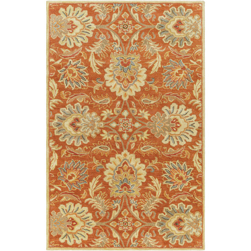 4' x 6' Cornelian Terracotta Red and Brown Hand Tufted Floral Rectangular Wool Area Throw Rug - IMAGE 1