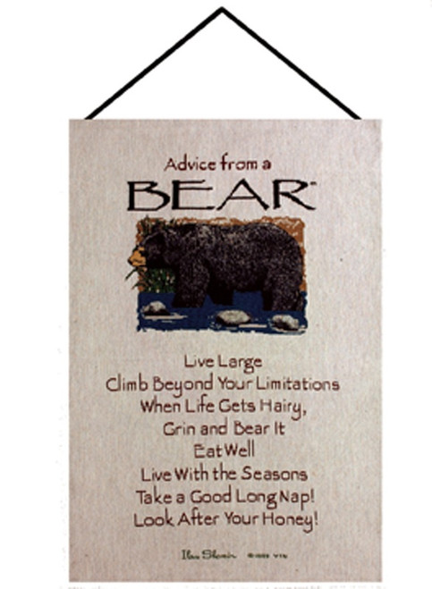 Brown and Ivory "Advice from a Bear" Wall Art Hanging Tapestry 26" x 16" - IMAGE 1