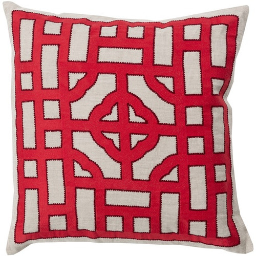 20" Red and White Lattice Design Square Throw Pillow - IMAGE 1