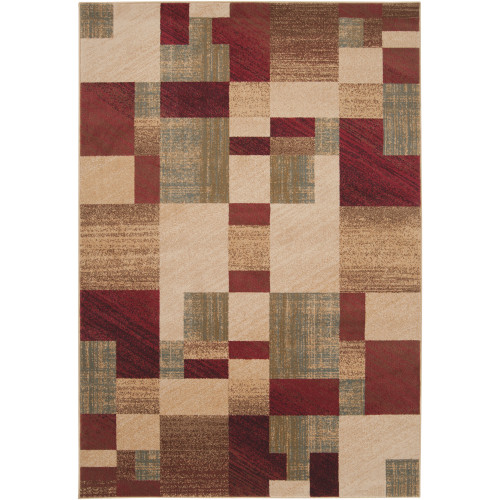 6.5' x 9.7' Burgundy Red and Beige Contemporary Rectangle Area Throw Rug - IMAGE 1