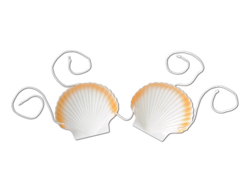 Club Pack of 12 White and Orange Seashell Hawaiian Luau Bikini Tops Costume Accessory - One Size - IMAGE 1