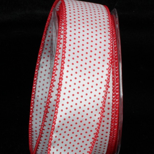 Red and White Polka Dots Wire Edged Craft Ribbon 1.5" x 54 Yards - IMAGE 1