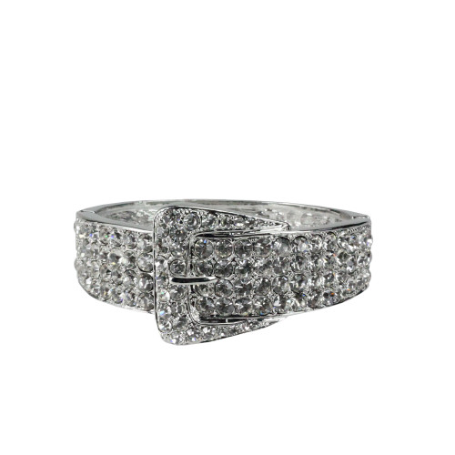 Silvertone Embellished Crystal Buckle Fashion Jewelry Ring - Size 8 - IMAGE 1