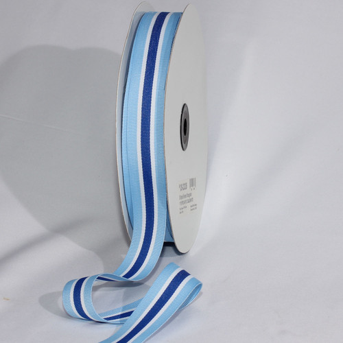Blue and White Striped Woven Grosgrain Craft Ribbon 1" x 55 Yards - IMAGE 1