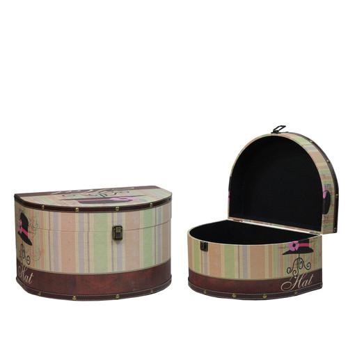 Set of 2 Wooden Vintage-Style Decorative Hat Storage Boxes 16.75-20" - IMAGE 1
