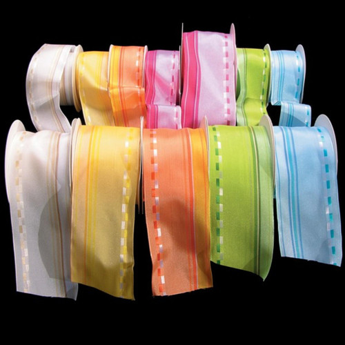 Orange French Wired Variostripe Taffeta Craft Ribbon 2.5" x 27 Yards - IMAGE 1