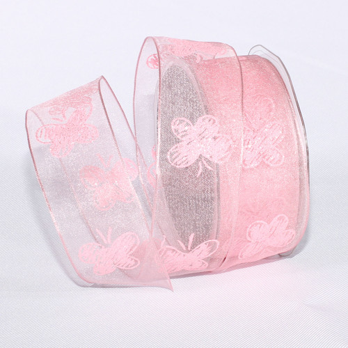 Baby Pink Spring Butterfly Wired Craft Ribbon 1.5" x 27 Yards - IMAGE 1