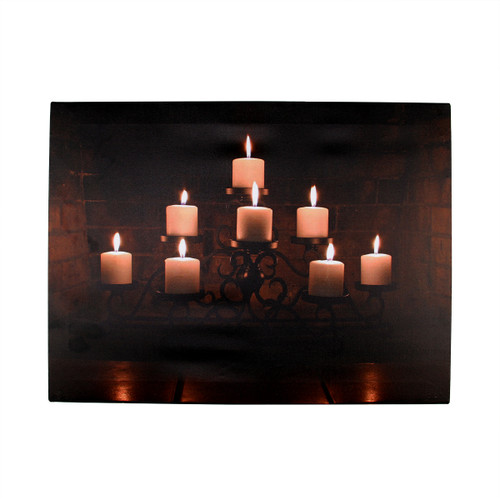 LED Lighted Flickering Rustic Fireplace Candles Canvas Wall Art 11.75" x 15.75" - IMAGE 1