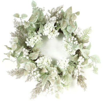 White Hydrangea Glittered Berry Artificial Christmas Wreath - 24-Inch, Unlit - IMAGE 1