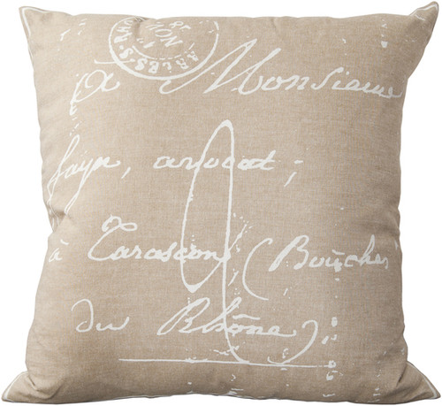 18" Brown and White Calligraphy Throw Pillow - Down Filler - IMAGE 1