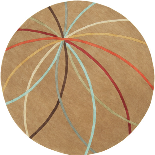 8' Brown and Red Contemporary Round Wool Area Throw Rug - IMAGE 1