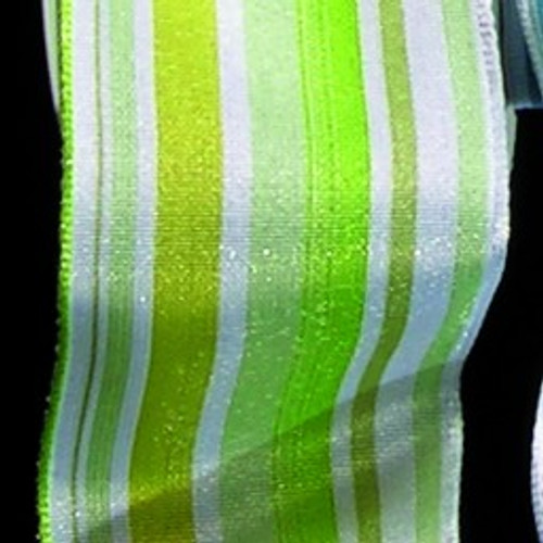 Green Striped Taft Wire Craft Ribbon 1.5" x 27 Yards - IMAGE 1