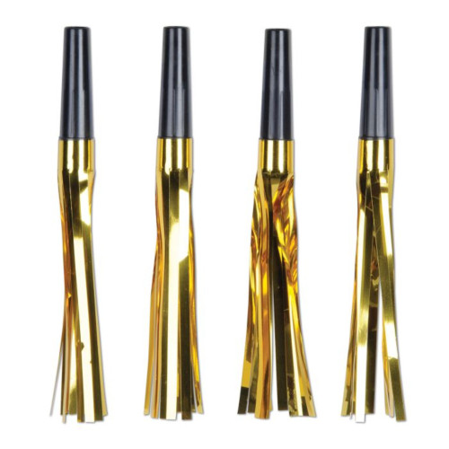 Club Pack of 96 Black and Metallic Gold Fringed Squawker Noisemakers 6" - IMAGE 1