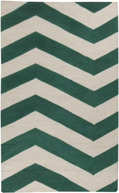 8' x 11' Hunter Green and Ivory Chevron Hand Woven Rectangular Area Throw Rug - IMAGE 1