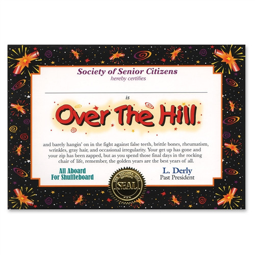 Pack of 6 ''Over-The-Hill'' Certificates 5'' x 7'' - IMAGE 1