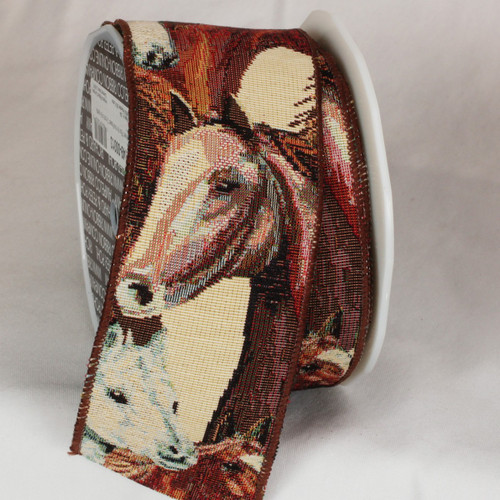 Brown and Beige Horse Print Wired Craft Ribbon 3" x 9 Yards - IMAGE 1