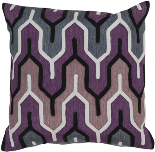 22" Purple and Gray Geometric Square Throw Pillow - Down Filler - IMAGE 1