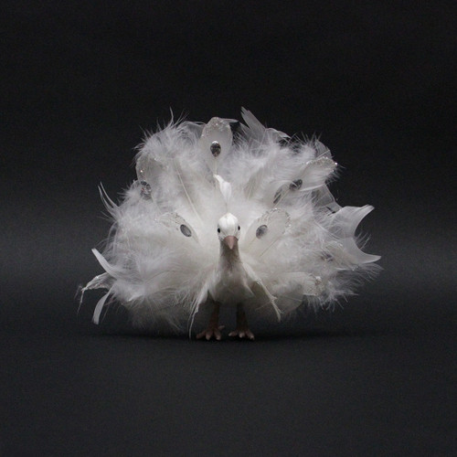 9" White Regal Peacock Bird with Open Tail Feathers Christmas Decoration - IMAGE 1