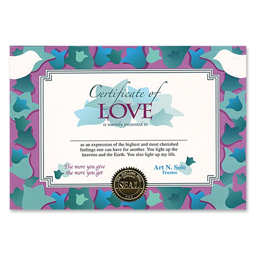 Pack of 6 Colorful "Certificate Of Love" Certificates 5" x 7" - IMAGE 1