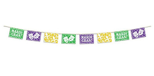 Club Pack of 12 Purple and Green Picado Mardi Gras Banners 12' - IMAGE 1