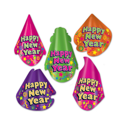 Club Pack of 50 Assorted Color-Brite Happy New Year Party Favor Hats - IMAGE 1