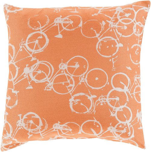 22" Orange and White Crazed Cycles Printed Square Throw Pillow - Down Filler - IMAGE 1