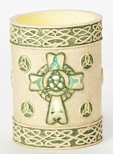 5" Irish Night Celtic Cross Flameless Pillar Candle Lamp - IMAGE 1